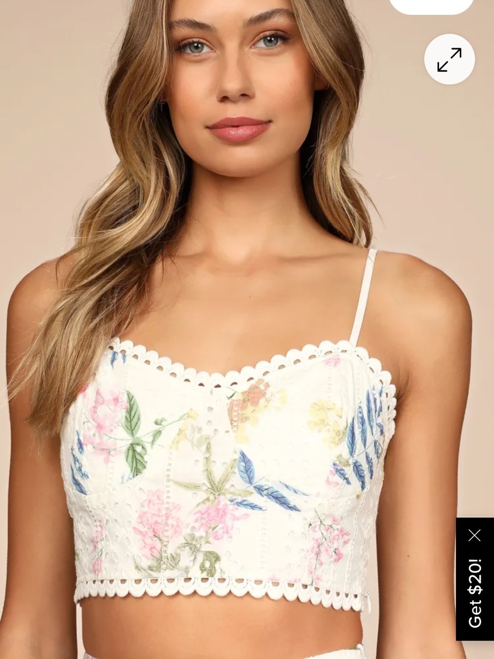 Lulus S Floral Eyelet Crop Top - White Floral